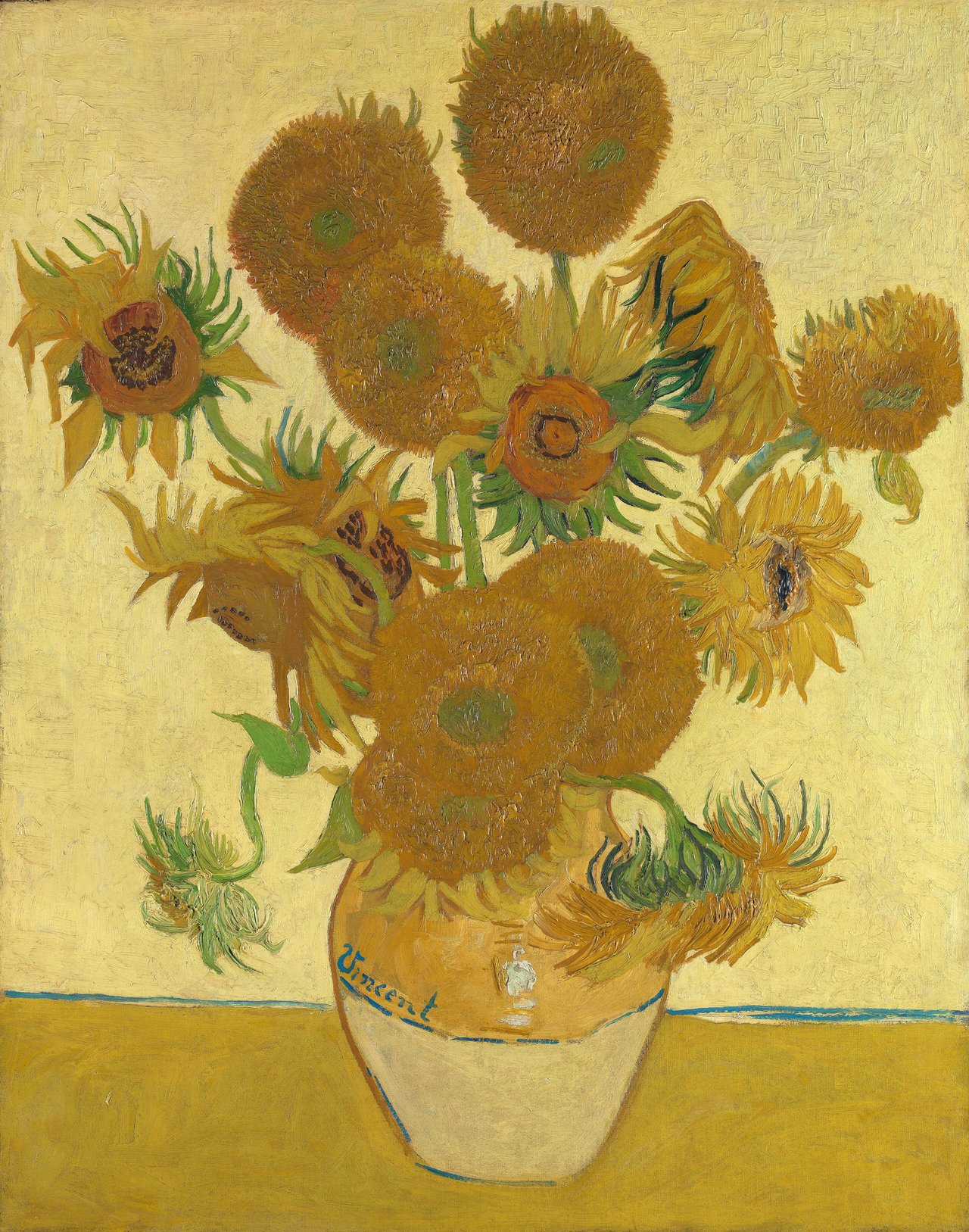 Vincent van Gogh, Les Tournesols (F454, NG3863), août 1888, huile sur toile 92,1 × 73 cm, National Gallery London, série des Tournesols d'Arles, codification iconographique occidentale