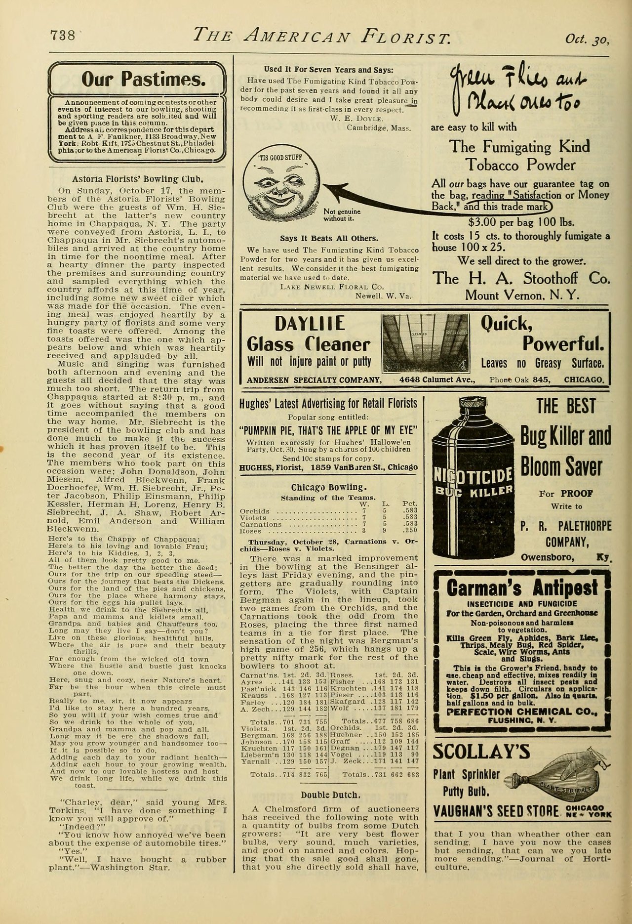 Page de The American Florist, journal hebdomadaire du métier de fleuriste américain, édition de 1909, l'année de la convention SAF de Toledo