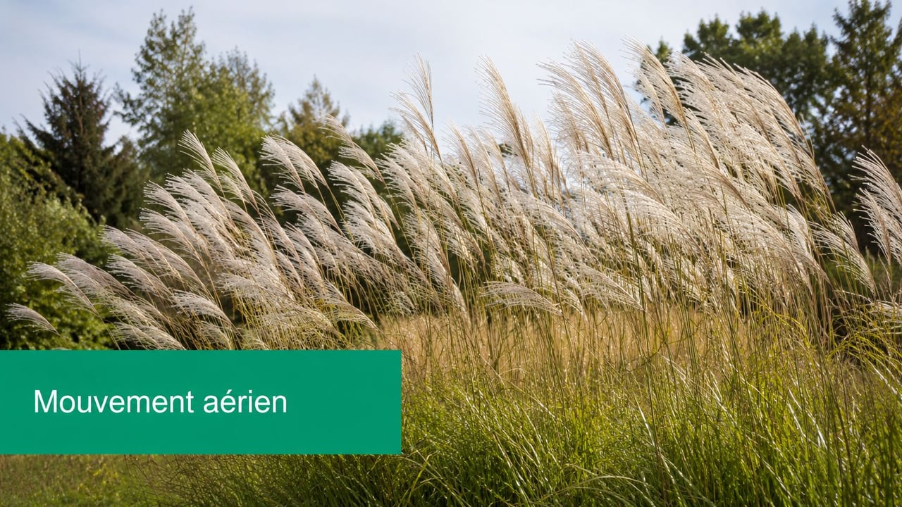 Des herbes hautes et plumeuses poussant en extérieur, se balançant doucement sous l'effet du vent léger