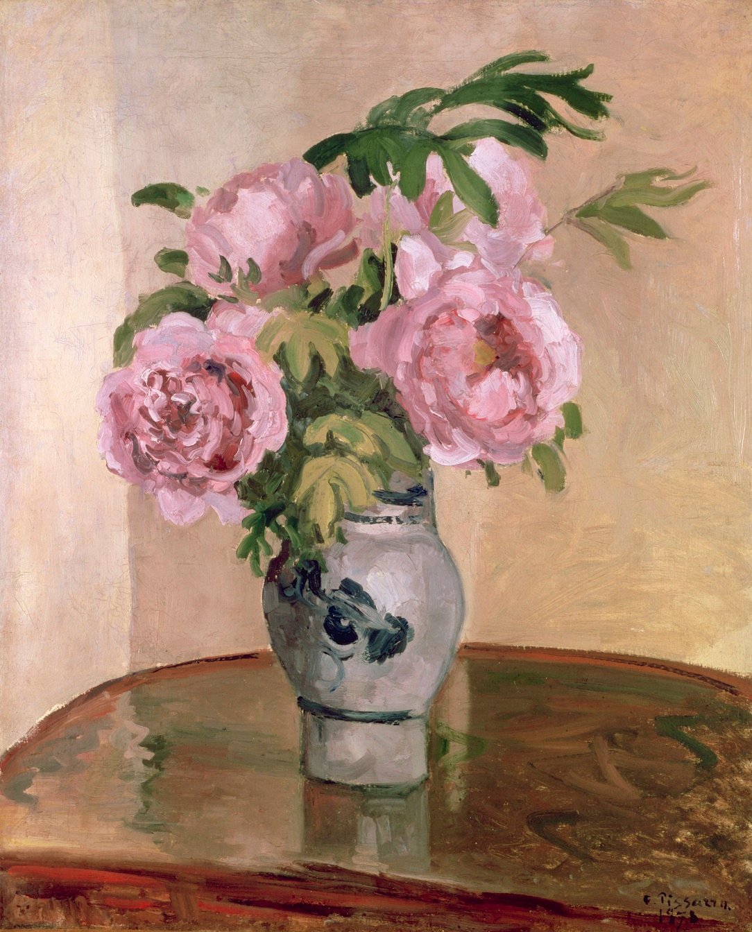 Bouquet de pivoines roses peint par Camille Pissarro, Ashmolean Museum, signature occidentale de la pivoine rose comme fleur offerte au XIXe siecle