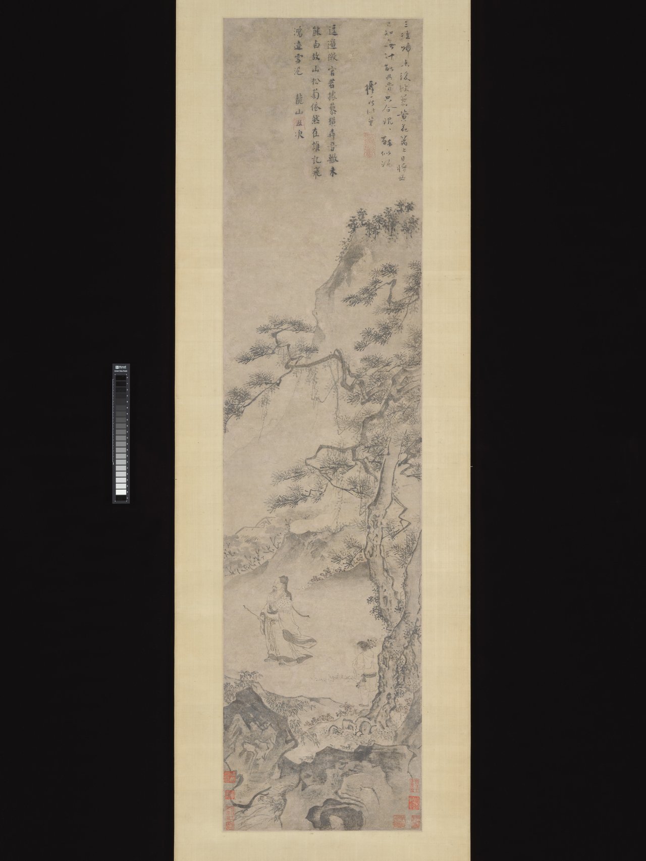 Du Jin, Tao Jüan-ming obdivuje chryzantémy (konec 15. století, Metropolitan Museum of Art): básník ústraní, který nesmrtelně spojil chryzantému s konfuciánskou tradicí