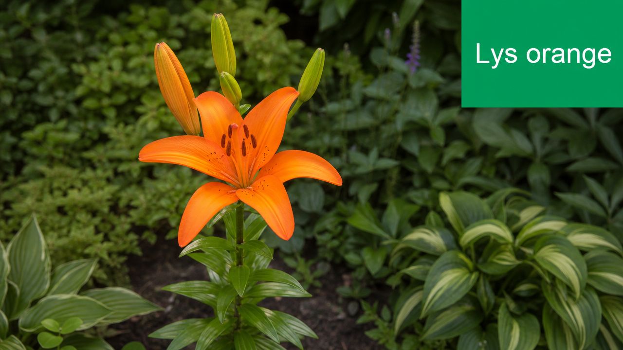 Fleur de lys orange éclatante épanouie dans un jardin verdoyant