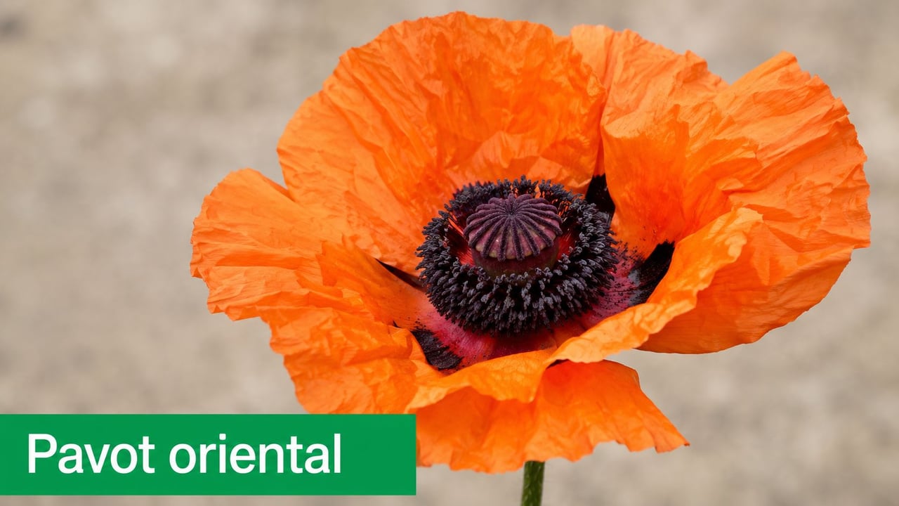 Gros plan d'une fleur de pavot d'Orient aux pétales orange vif et au cœur noir