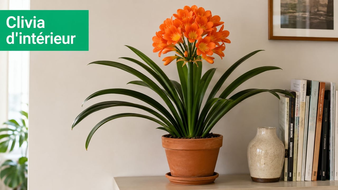 Plante d'intérieur de clivia aux ombelles orange vif dans un pot en terre cuite