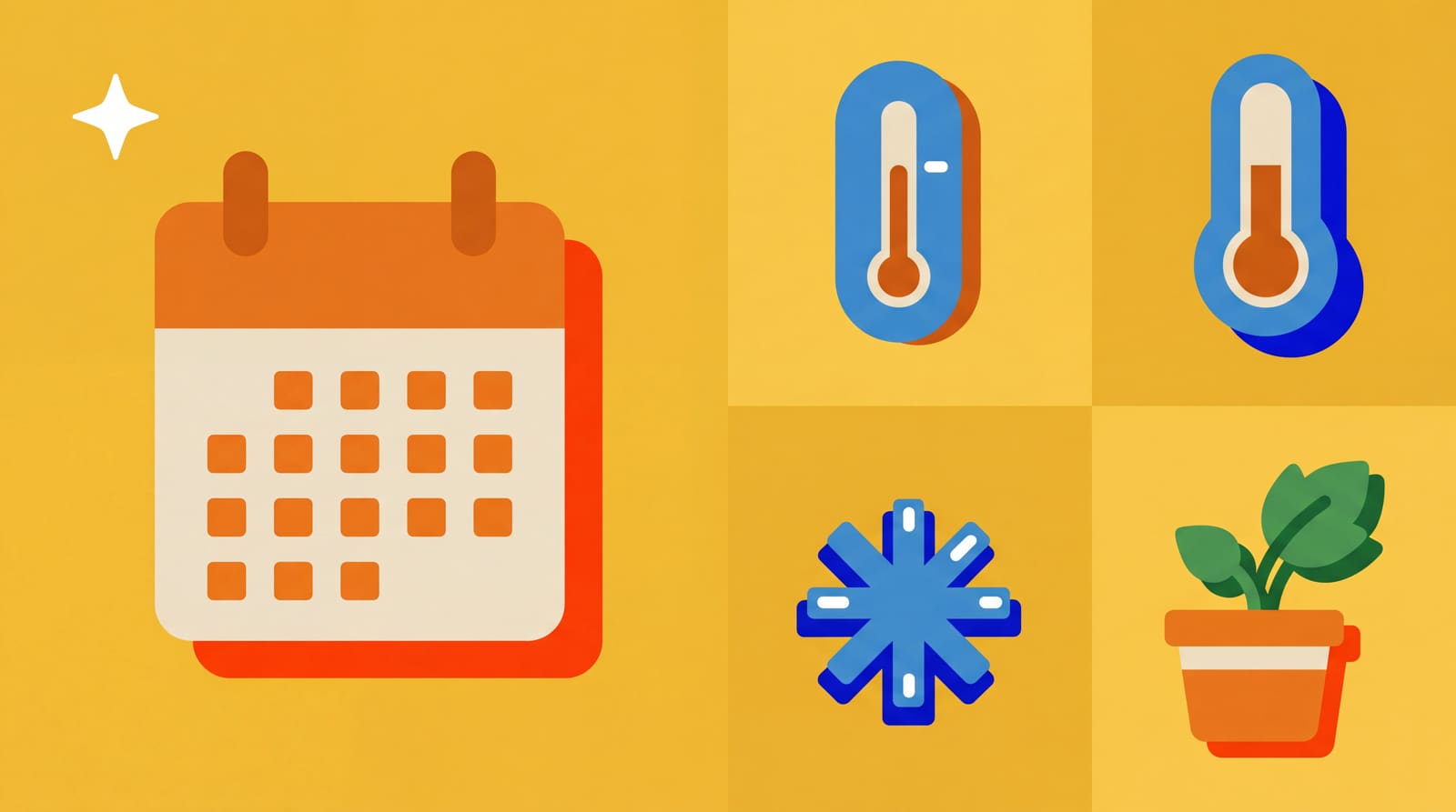 Calendrier de jardinage avec semis, outils et legumes du potager