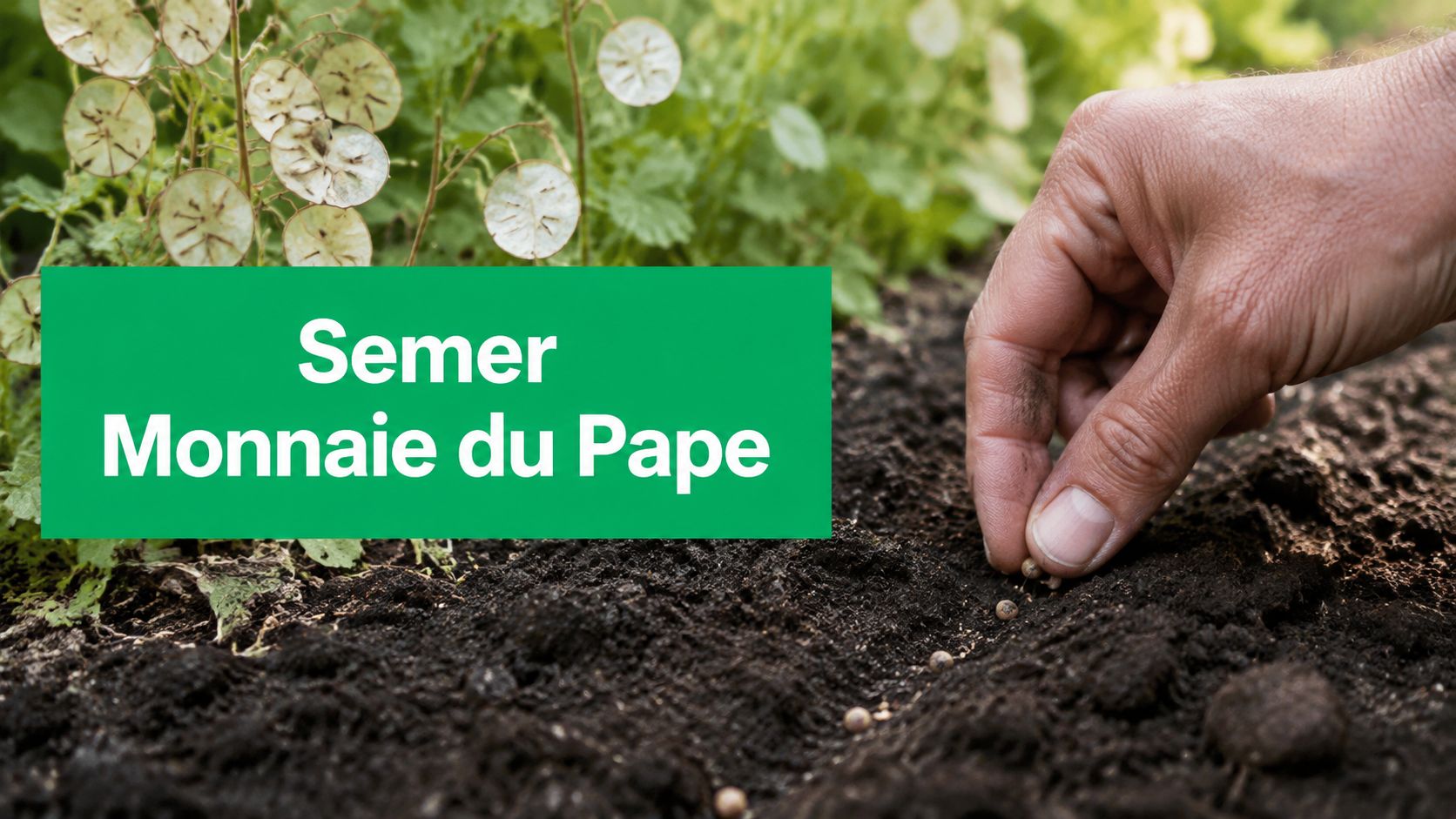 Graines de monnaie du pape semées à la main dans un pot en terre cuite rempli de terreau