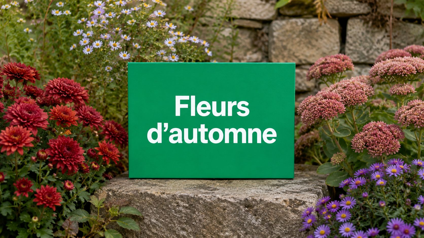 Massif de fleurs d'automne aux tons orangés et pourpres au jardin sous une lumière de fin de saison