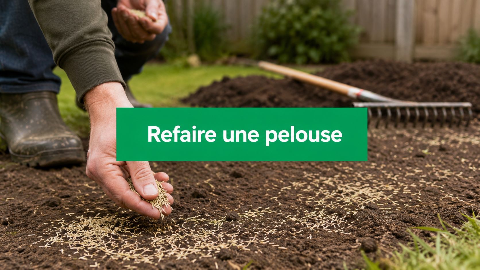 Semis de gazon à la volée sur une terre fraîchement préparée pour refaire une pelouse