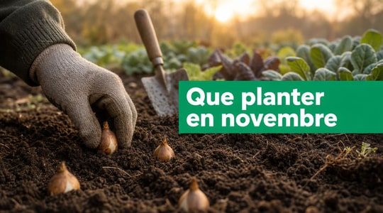 Plantation au jardin en novembre : mise en terre de bulbes et d'arbustes à racines nues en automne