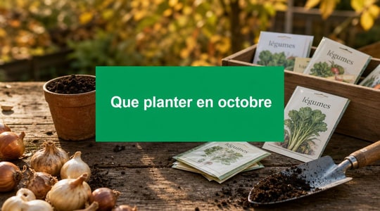 Outils et fournitures de jardinage disposés pour les plantations d'octobre au potager
